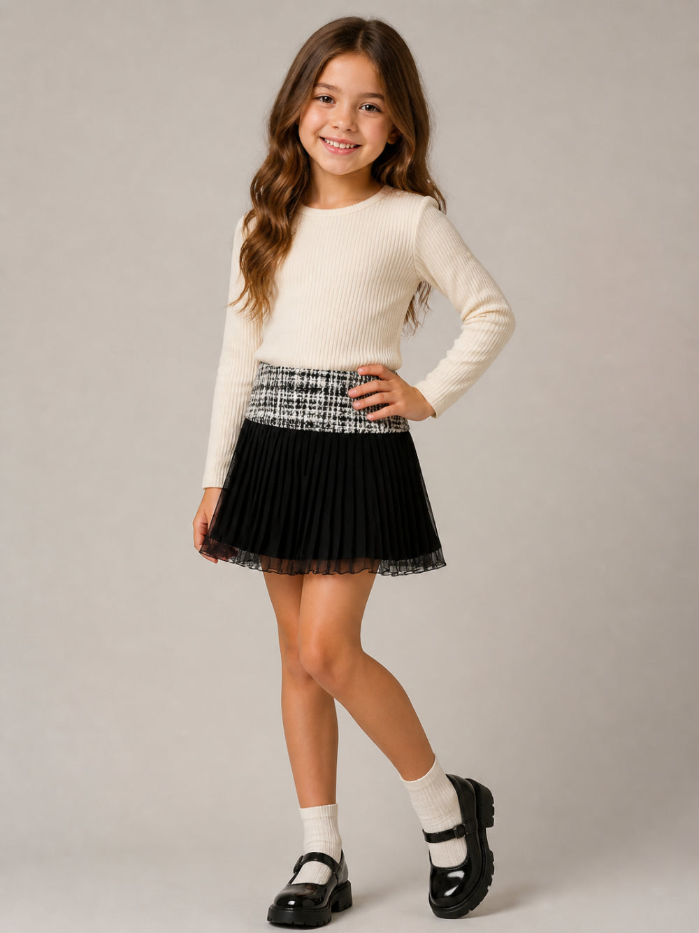 Minigonna per bambina Monnalisa Kids nera plissettata 71H703 8312 9950 MONNALISA KIDS 