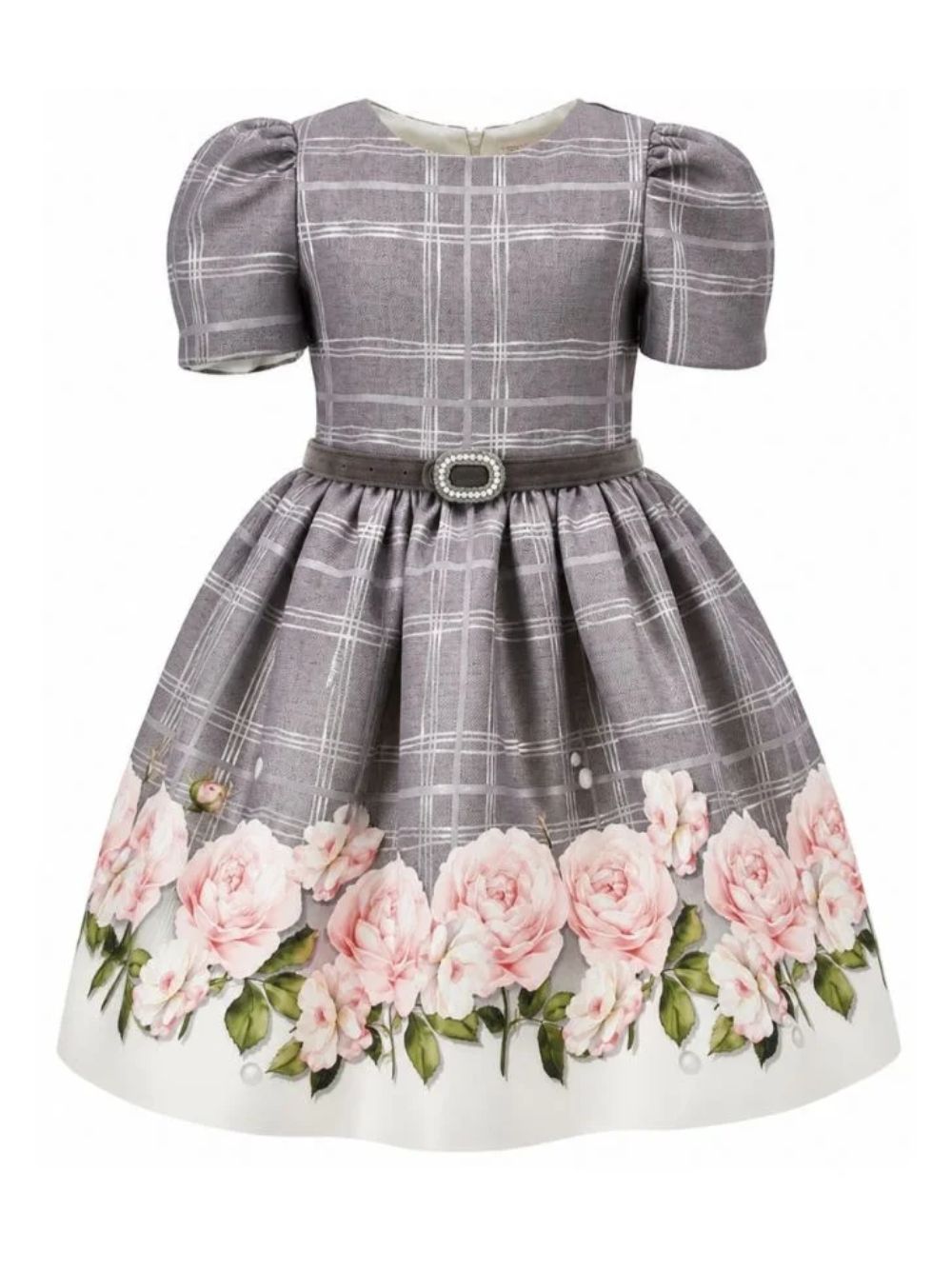 Abito per bambina Monnalisa Kids grigio con stampa grafica fiori 71H901 8662 0032 MONNALISA KIDS 