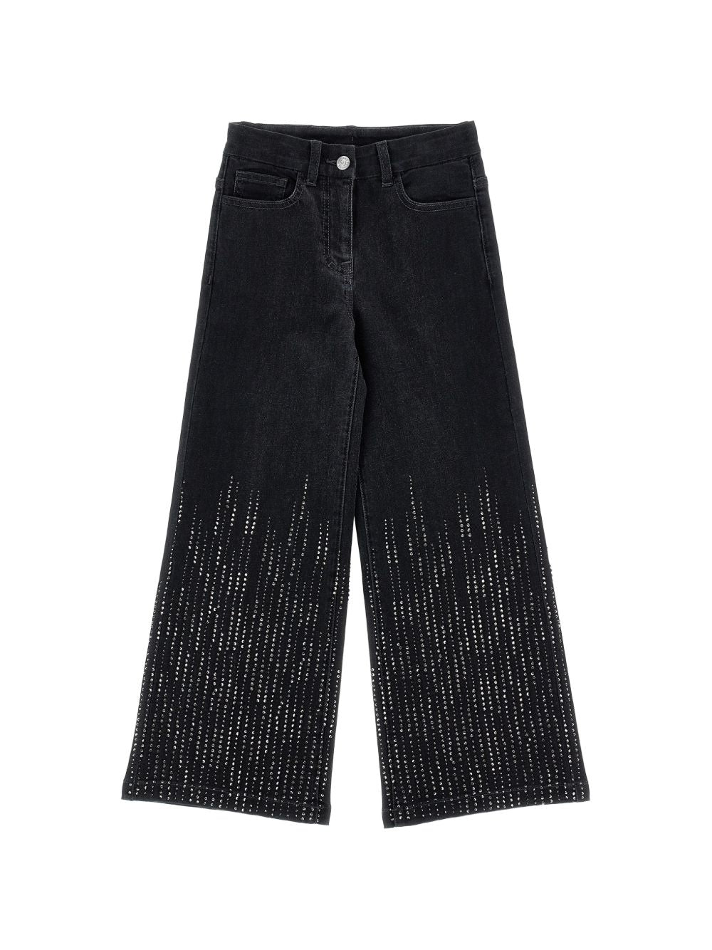 Jeans per bambina Monnalisa Kids in denim nero con decorazione con strass 79H400 8043 0031 MONNALISA KIDS 