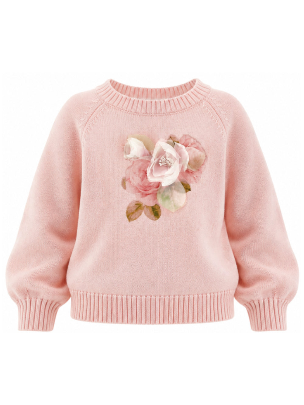 Maglione per bambina Monnalisa Kids rosa con stampa grafica floreale 79H600 8062 0091 MONNALISA KIDS 