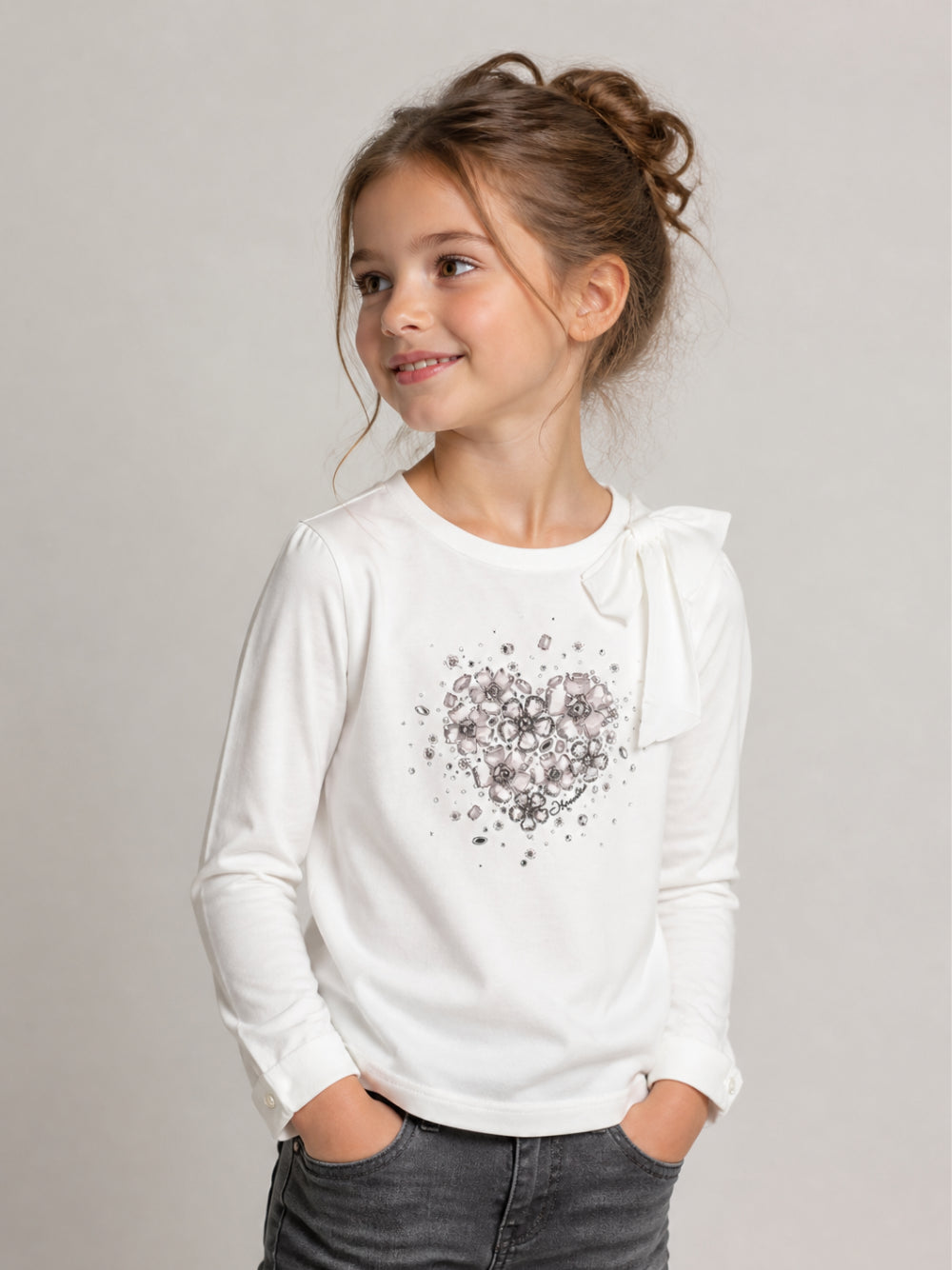 T-shirt per bambina Monnalisa Kids bianca con stampa grafica sul davanti 79H605 8079 0001 MONNALISA KIDS 