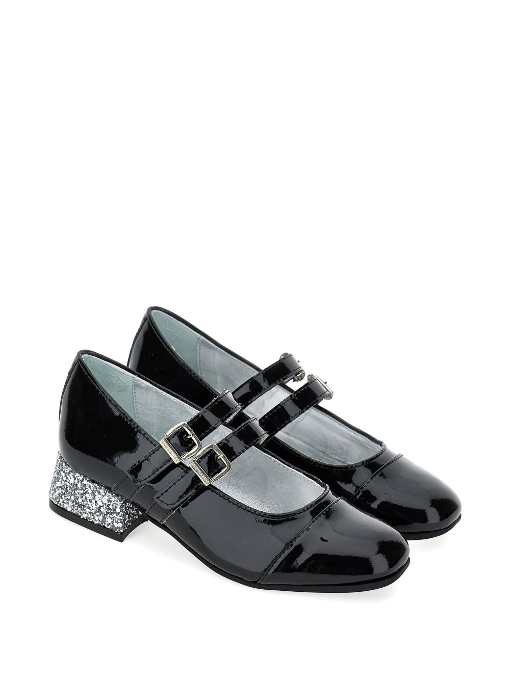 Ballerine per bambina Monnalisa Kids nere con tacco largo con glitter 87H000 8770 0050 MONNALISA KIDS 