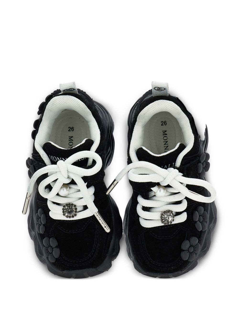 Sneakers per bambina Monnalisa Kids nere con applicazioni fiori in rilievo 8CH018 8789 0050 MONNALISA KIDS 
