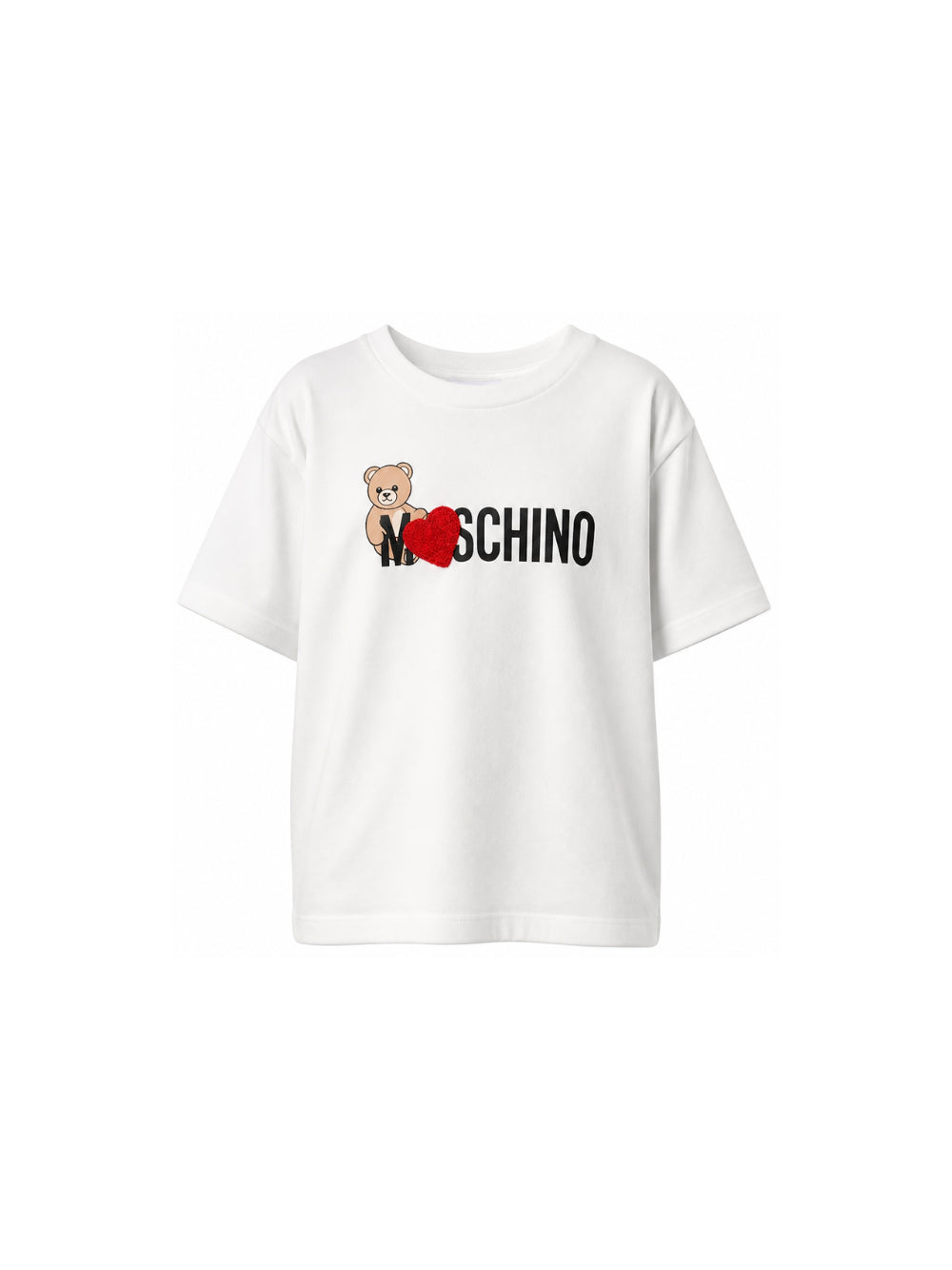 T-shirt per bambina Moschino Kids bianca con stampa Teddy sul davanti H1M060LBA11 10063 MOSCHINO KIDS 