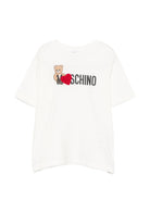 T-shirt per bambina Moschino Kids bianca con stampa Teddy sul davanti H1M060LBA11 10063 MOSCHINO KIDS 