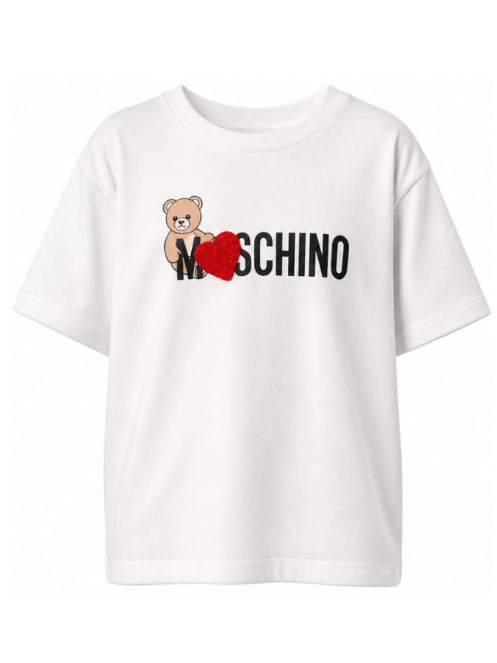 T-shirt per bambina Moschino Kids bianca con stampa Teddy sul davanti H1M060LBA11 10063 MOSCHINO KIDS 