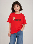 T-shirt per bambina Moschino Kids rossa con stampa Teddy sul davanti H1M060LBA11 50109 MOSCHINO KIDS 