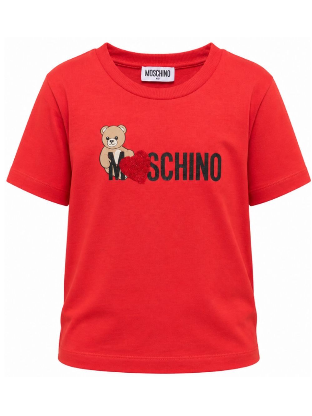 T-shirt per bambina Moschino Kids rossa con stampa Teddy sul davanti H1M060LBA11 50109 MOSCHINO KIDS 