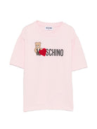 T-shirt per bambina Moschino Kids rosa con stampa Teddy sul davanti H1M060LBA11 50209 MOSCHINO KIDS 