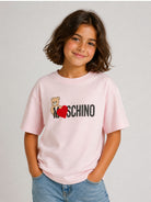 T-shirt per bambina Moschino Kids rosa con stampa Teddy sul davanti H1M060LBA11 50209 MOSCHINO KIDS 