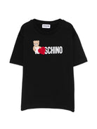 T-shirt per bambina Moschino Kids nera con stampa Teddy sul davanti H1M060LBA11 60100 MOSCHINO KIDS 