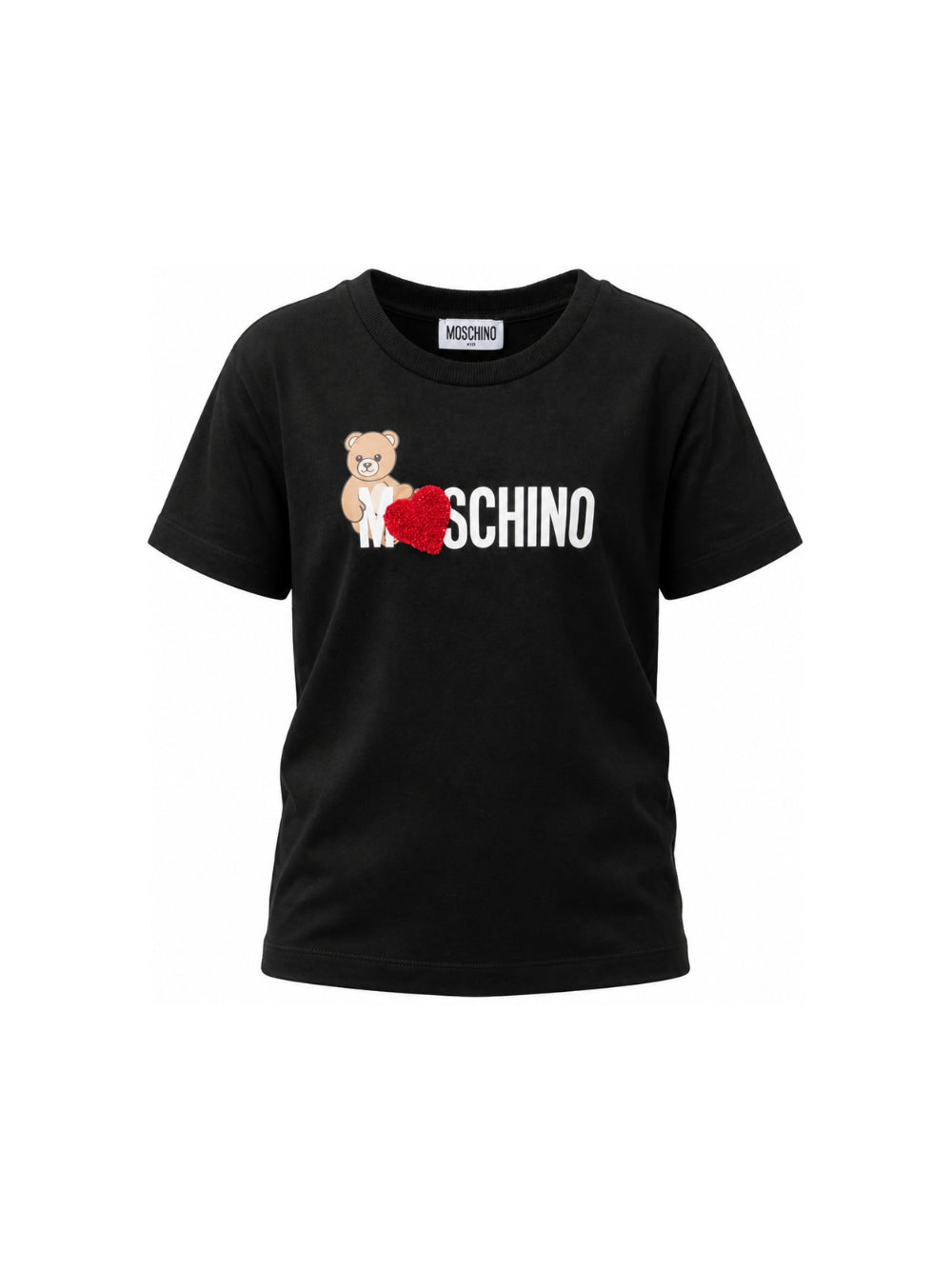 T-shirt per bambina Moschino Kids nera con stampa Teddy sul davanti H1M060LBA11 60100 MOSCHINO KIDS 
