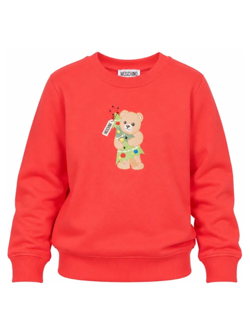 Felpa per bambini Moschino Kids rossa con stampa Teddy con albero di Natale H5F08VLCA61 50109 MOSCHINO KIDS 