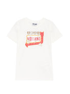 T-shirt per bambini Moschino Kids bianca con stampa grafica popcorn sul davanti H5M058LAA59 10063 MOSCHINO KIDS 