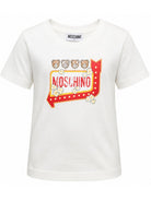 T-shirt per bambini Moschino Kids bianca con stampa grafica popcorn sul davanti H5M058LAA59 10063 MOSCHINO KIDS 