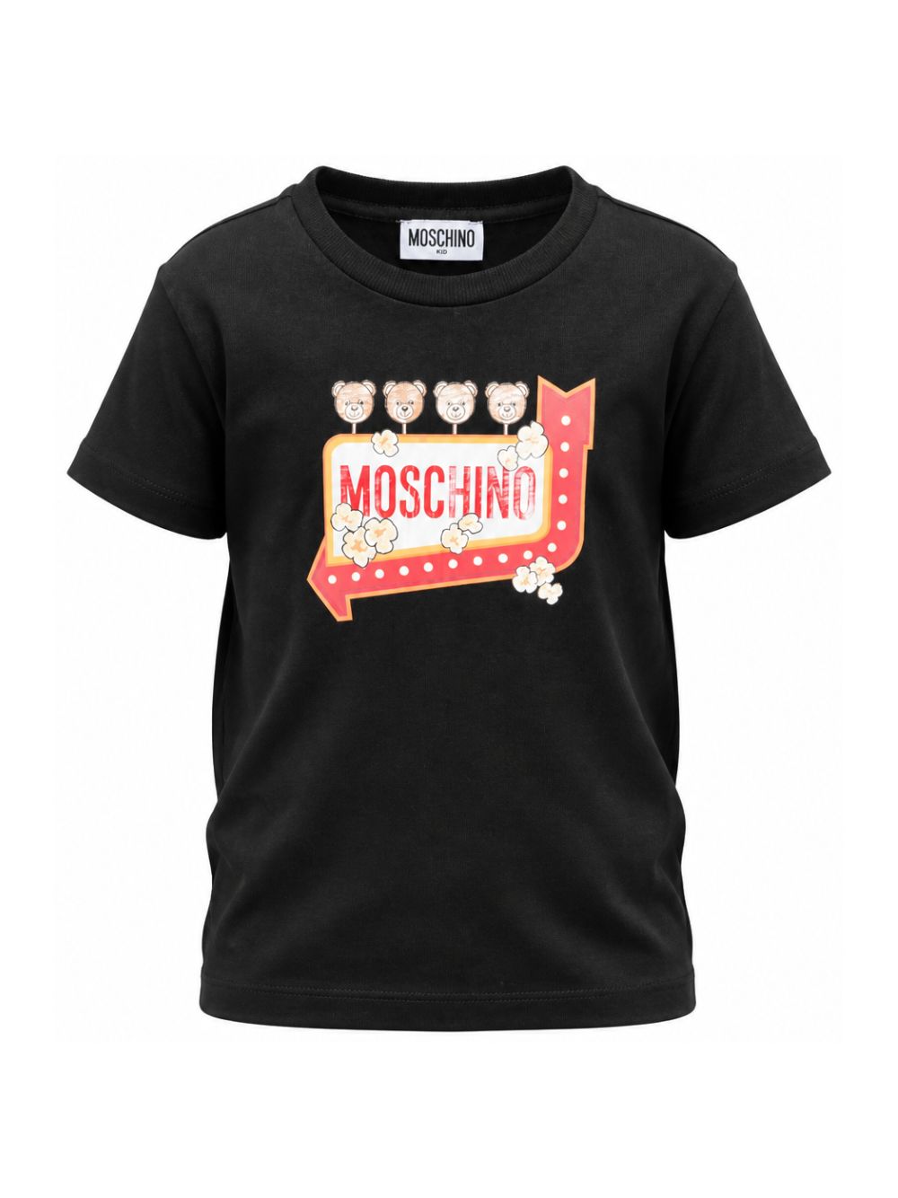 T-shirt per bambini Moschino Kids nera con stampa grafica sul davanti H5M058LAA59 60100 MOSCHINO KIDS 
