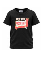T-shirt per bambini Moschino Kids nera con stampa grafica sul davanti H5M058LAA59 60100 MOSCHINO KIDS 
