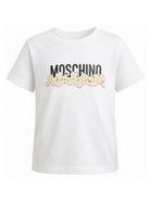 T-shirt per bambini Moschino Kids bianca con stampa grafica con logo H6M058LAA20 10063 MOSCHINO KIDS 