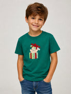 T-shirt per bambini Moschino Kids verde con stampa orsetto sul davanti H9M058LAA10 30327 MOSCHINO KIDS 