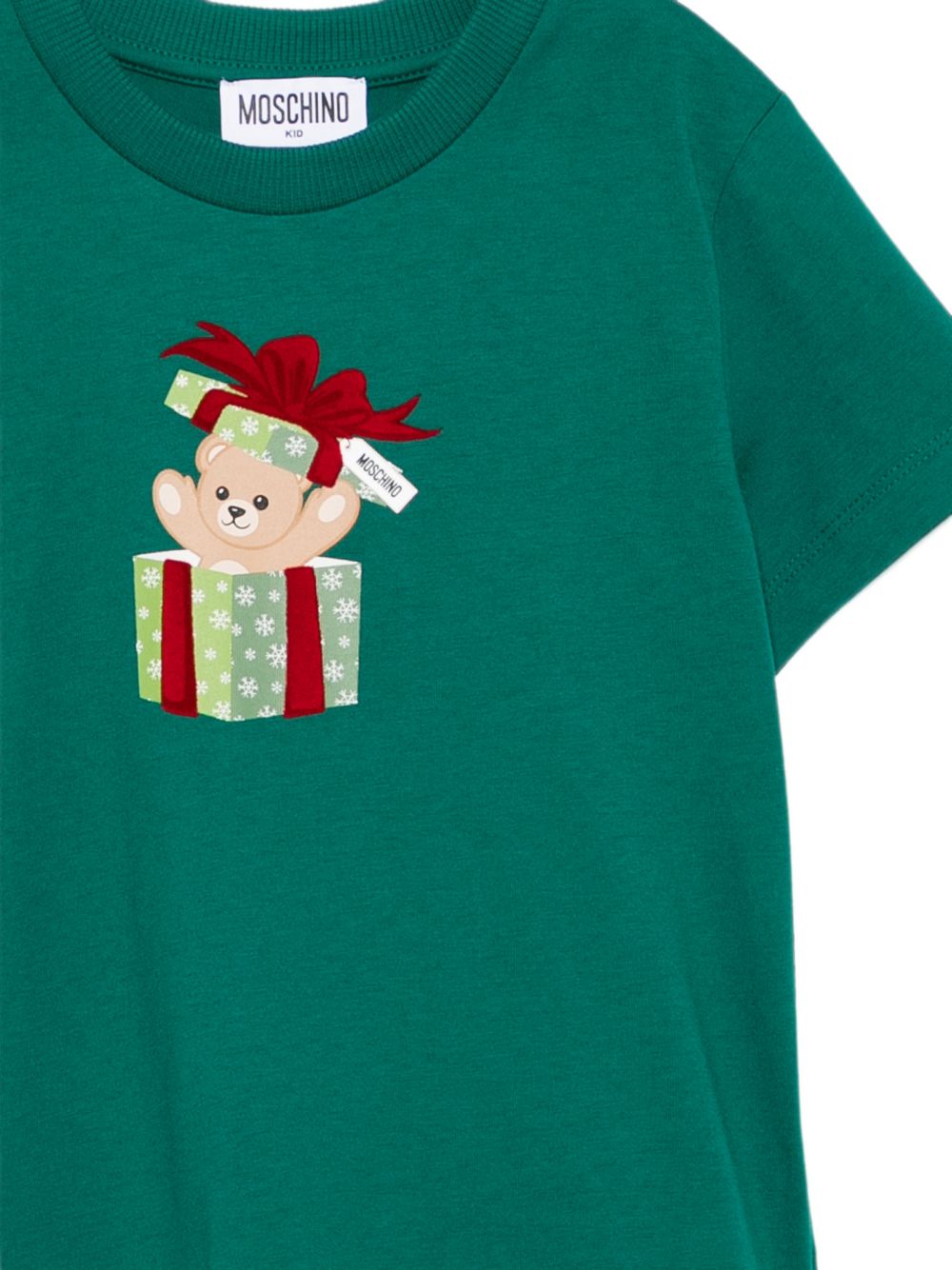 T-shirt per bambini Moschino Kids verde con stampa orsetto sul davanti H9M058LAA10 30327 MOSCHINO KIDS 