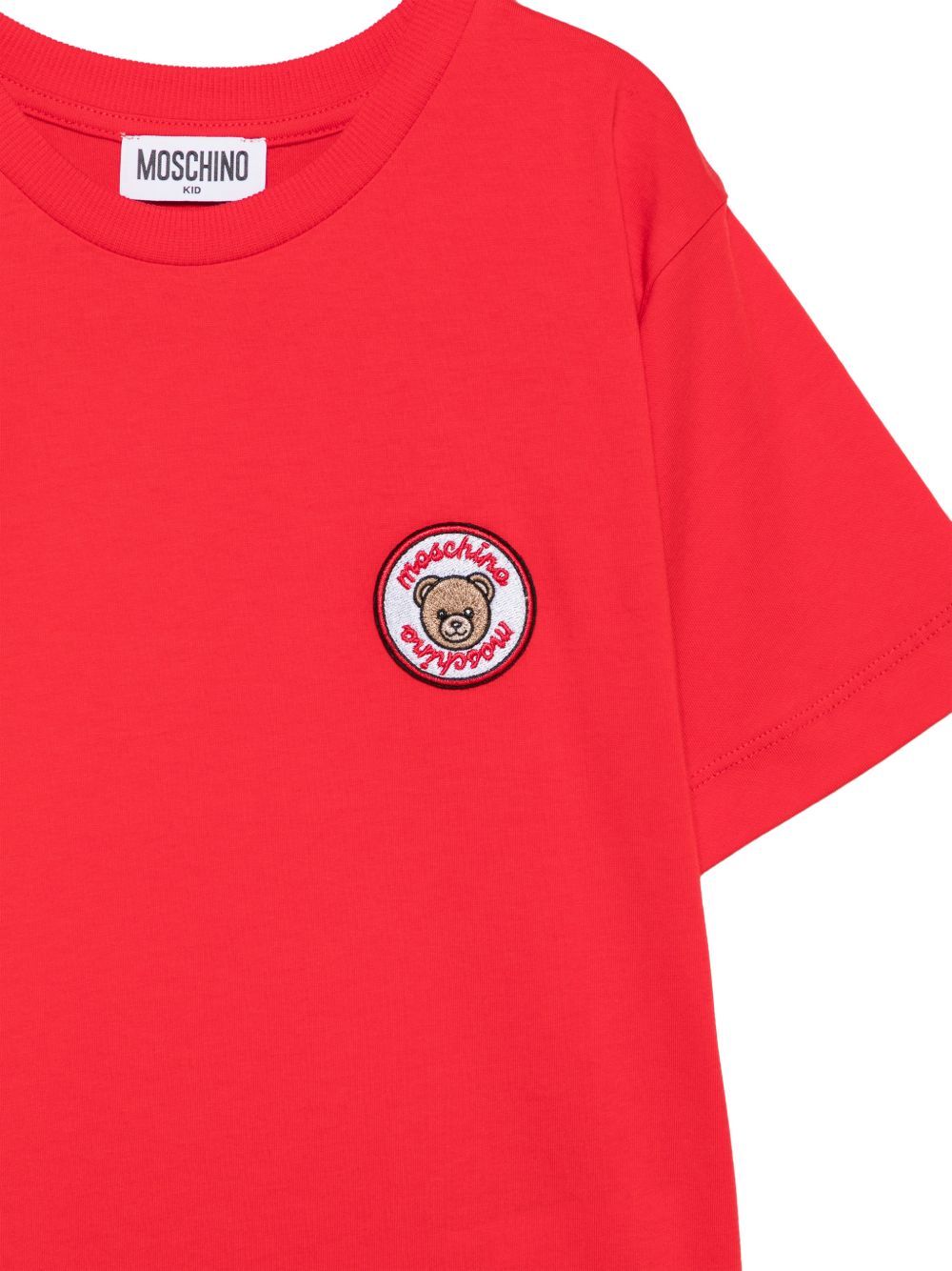 T-shirt per bambini Moschino Kids rossa con Teddy Bear applicato sul petto H9M05GLAA59 50109 MOSCHINO KIDS 