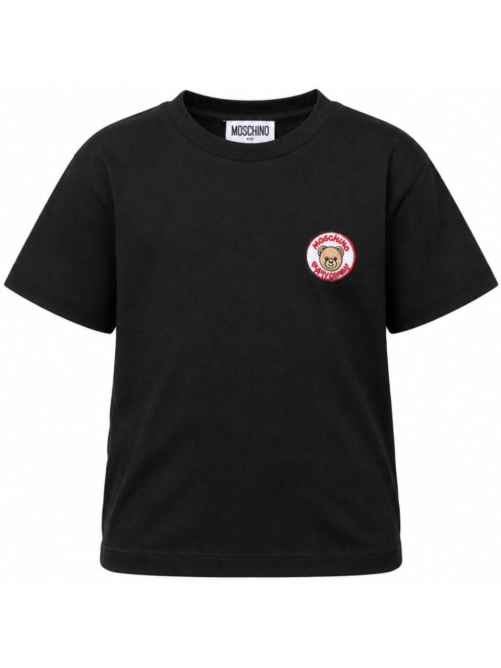 T-shirt per bambini Moschino Kids nera con Teddy Bear applicato sul petto H9M05GLAA59 60100 MOSCHINO KIDS 