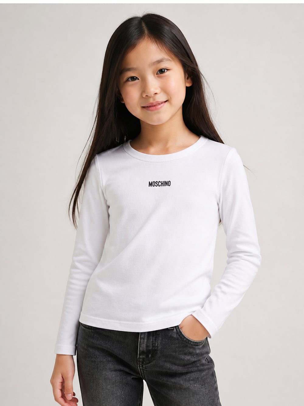T-shirt per bambina Moschino Kids bianca con logo sul davanti HAO011LBA39 10101 MOSCHINO KIDS 