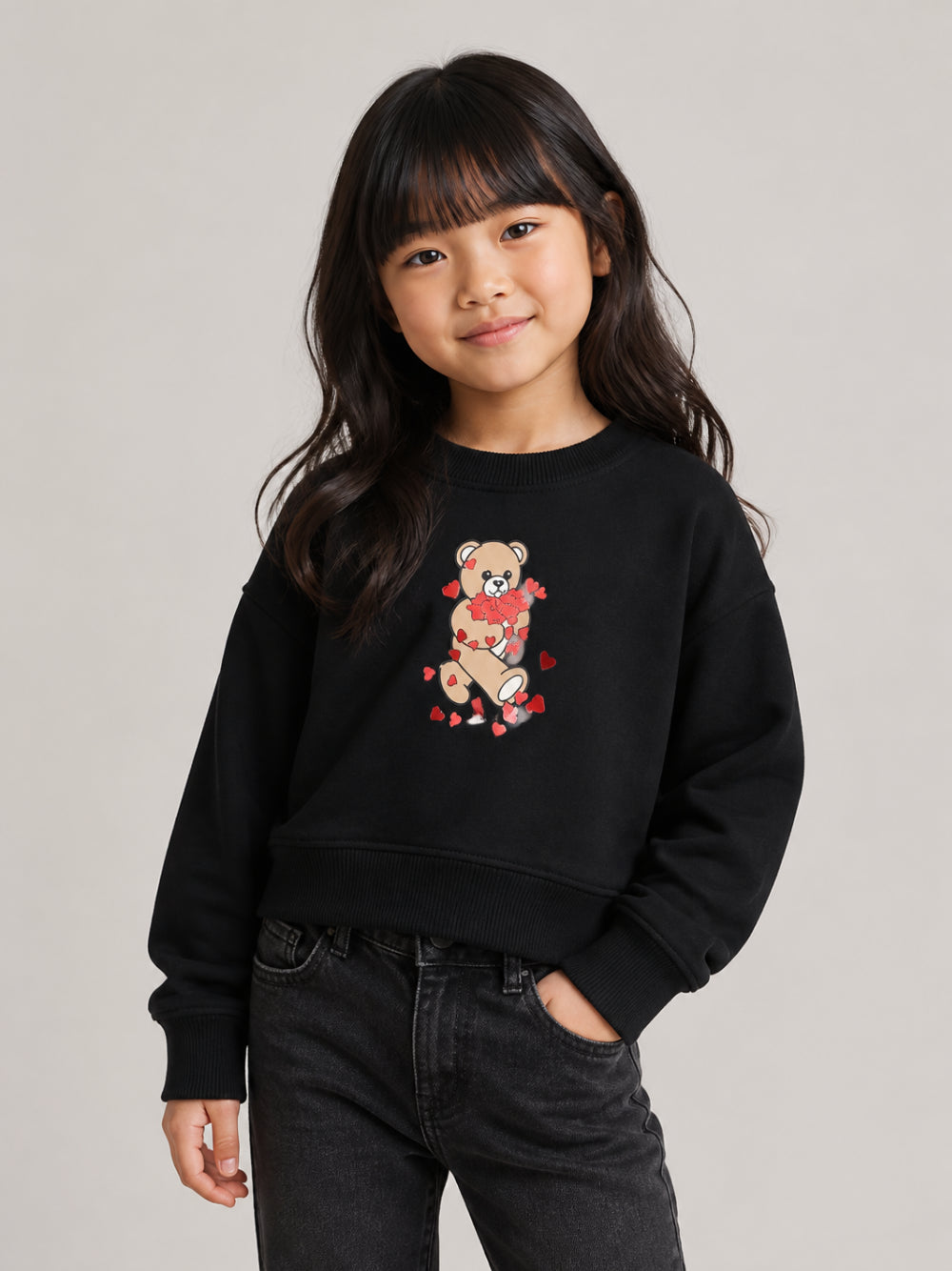Felpa per bambina Moschino Kids nera con dettaglio Teddy Bear HBF06GLDA63 60100 MOSCHINO KIDS 