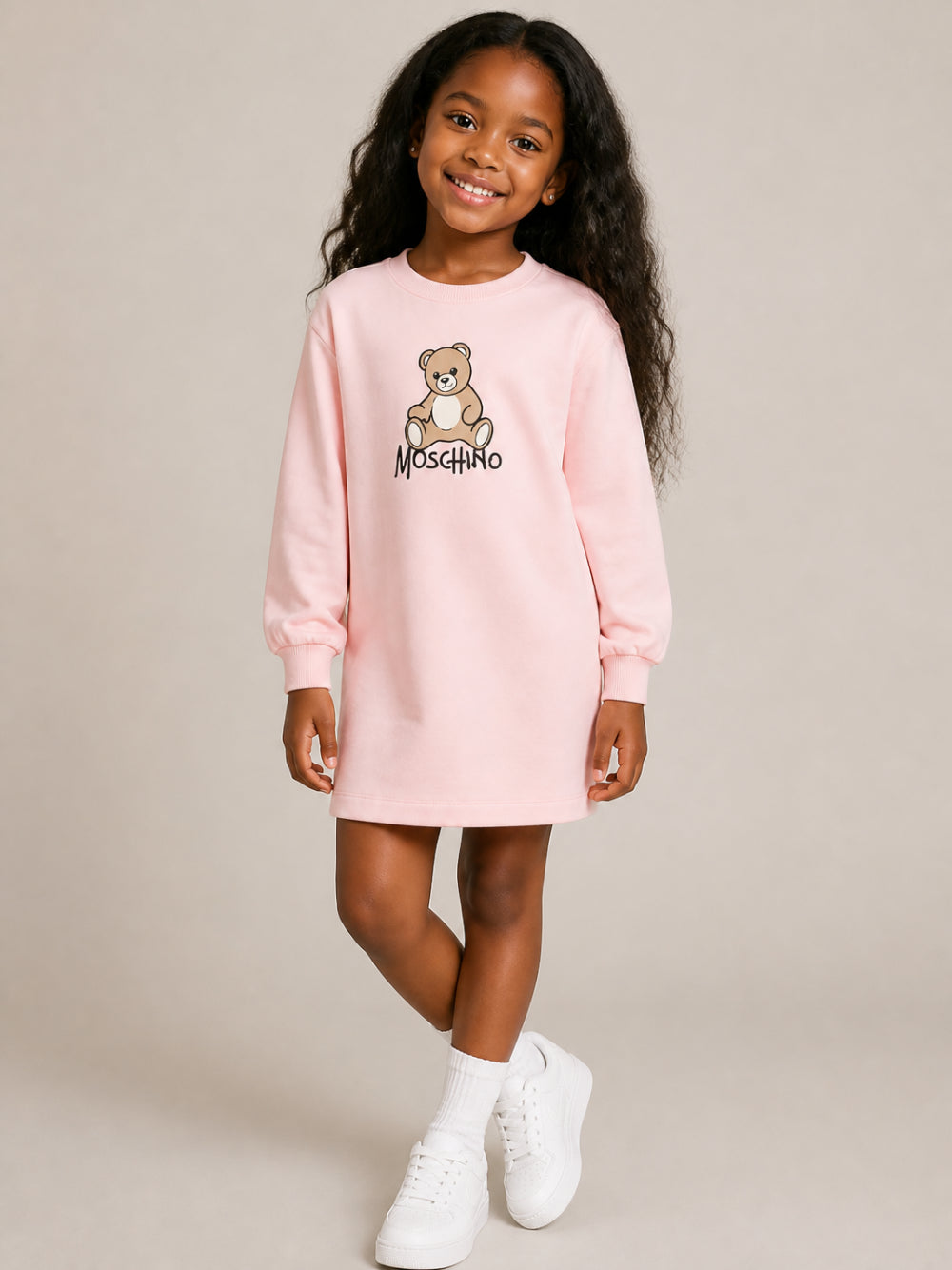 Abito per bambina Moschino Kids rosa con stampa Teddy sul davanti HBV0GYLCA94 50209 MOSCHINO KIDS 