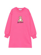 Abito per bambina Moschino Kids fucsia con stampa Teddy sul davanti HBV0GYLCA94 51450 MOSCHINO KIDS 