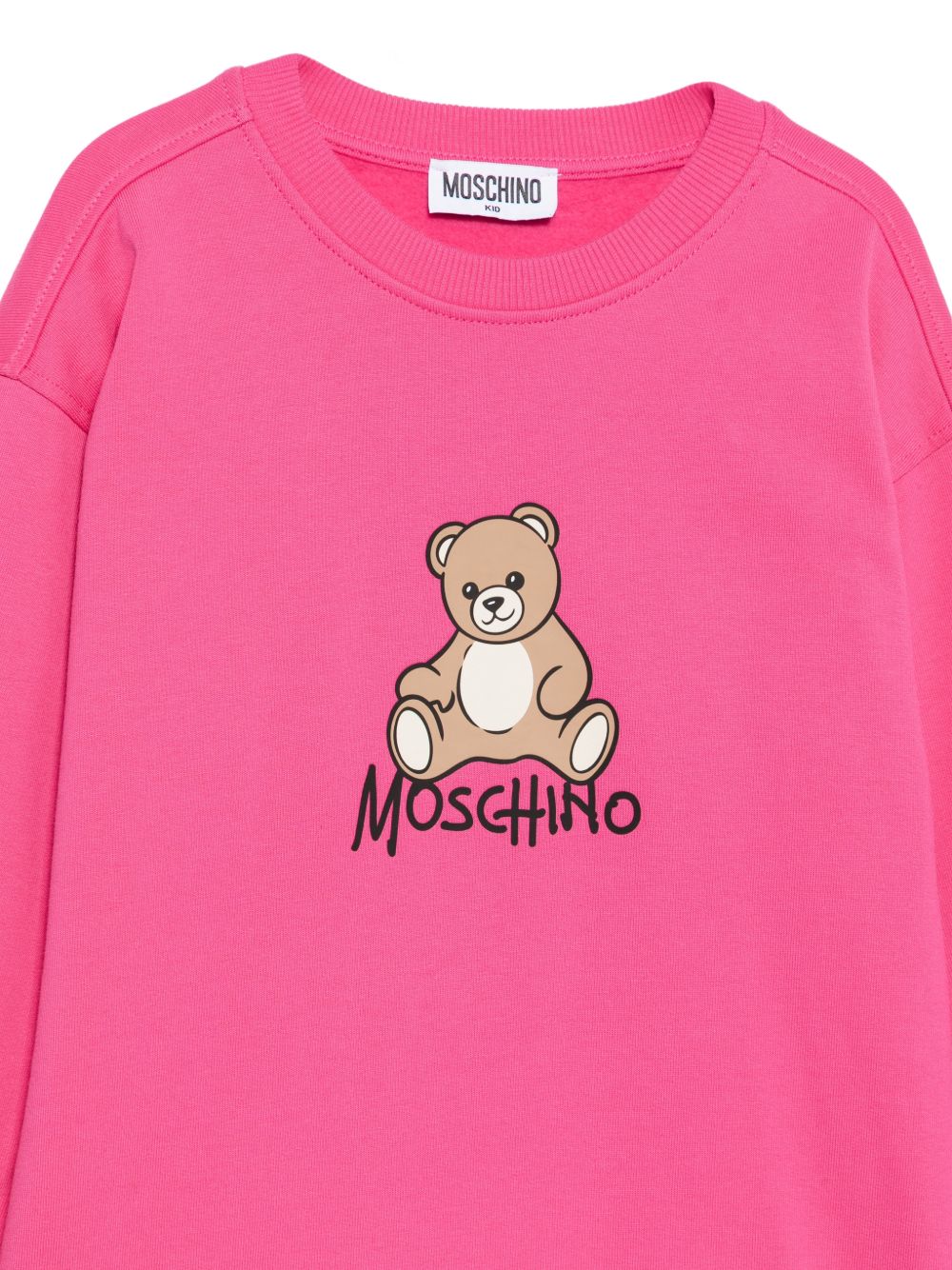 Abito per bambina Moschino Kids fucsia con stampa Teddy sul davanti HBV0GYLCA94 51450 MOSCHINO KIDS 