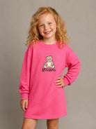 Abito per bambina Moschino Kids fucsia con stampa Teddy sul davanti HBV0GYLCA94 51450 MOSCHINO KIDS 
