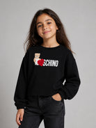 Felpa per bambina Moschino Kids nera con stampa logo sul davanti HDF06ULDA18 60100 MOSCHINO KIDS 