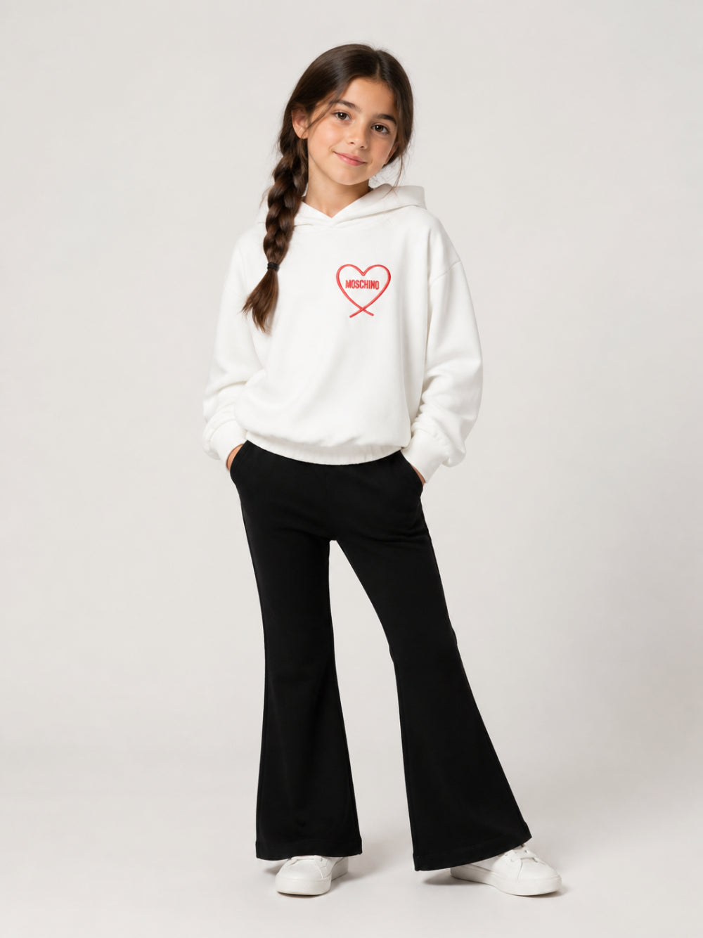 Felpa per bambina Moschino Kids bianca con stampa cuore con logo HDF06ZLDA63 10063 MOSCHINO KIDS 