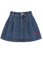 Gonna per bambina Moschino Kids in denim con logo ricamato a forma di cuore HDJ04BL0E49 41047 MOSCHINO KIDS 