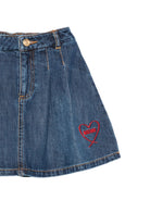 Gonna per bambina Moschino Kids in denim con logo ricamato a forma di cuore HDJ04BL0E49 41047 MOSCHINO KIDS 