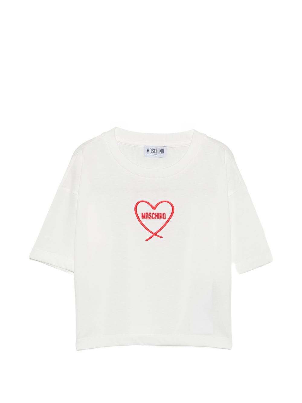 T-shirt per bambina Moschino Kids bianca con stampa cuore con logo HDM078LAA10 10063 MOSCHINO KIDS 