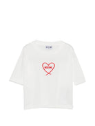 T-shirt per bambina Moschino Kids bianca con stampa cuore con logo HDM078LAA10 10063 MOSCHINO KIDS 
