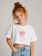 T-shirt per bambina Moschino Kids bianca con stampa cuore con logo HDM078LAA10 10063 MOSCHINO KIDS 