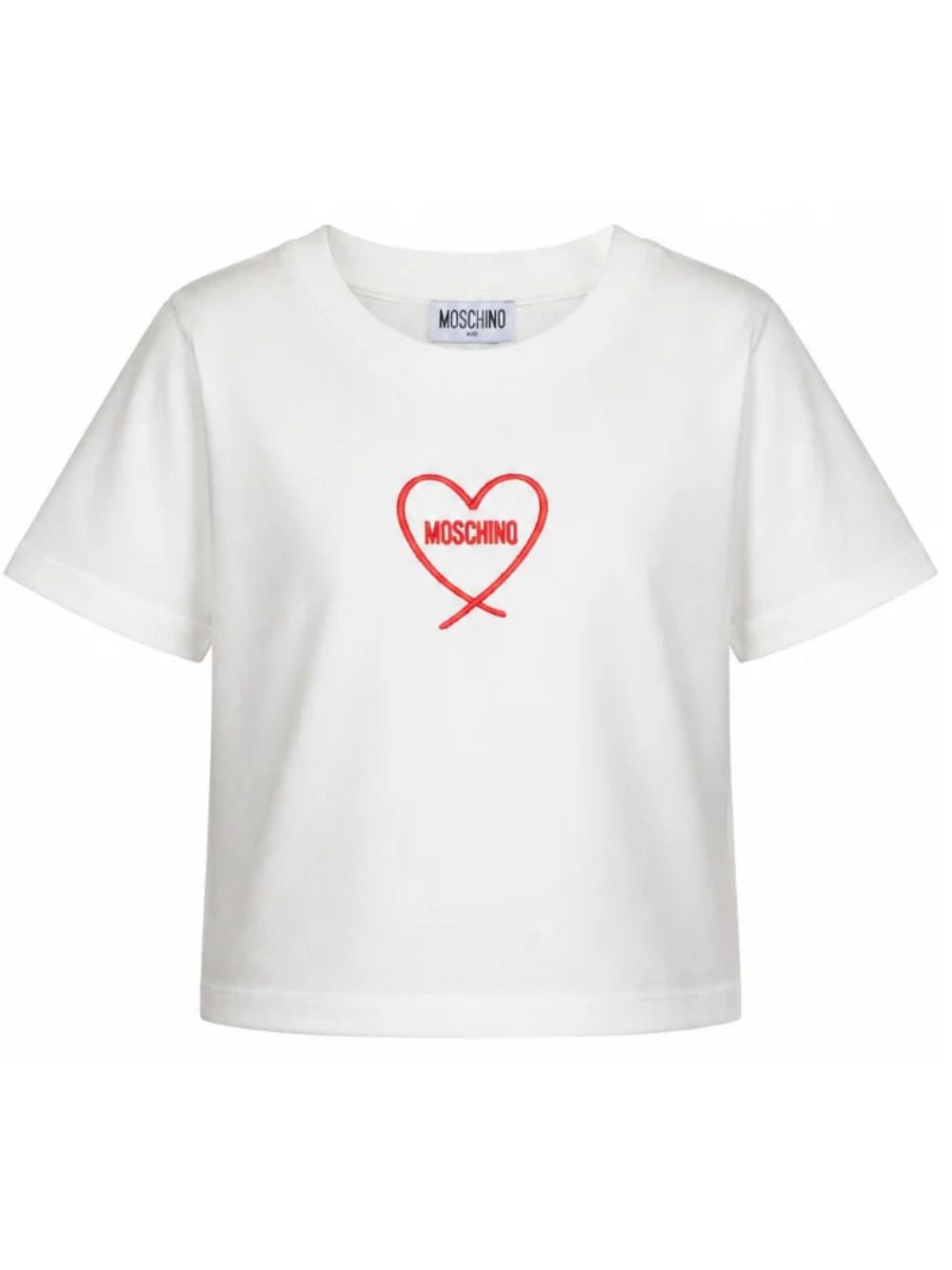 T-shirt per bambina Moschino Kids bianca con stampa cuore con logo HDM078LAA10 10063 MOSCHINO KIDS 