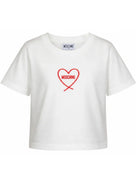 T-shirt per bambina Moschino Kids bianca con stampa cuore con logo HDM078LAA10 10063 MOSCHINO KIDS 