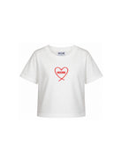 T-shirt per bambina Moschino Kids bianca con stampa cuore con logo HDM078LAA10 10063 MOSCHINO KIDS 
