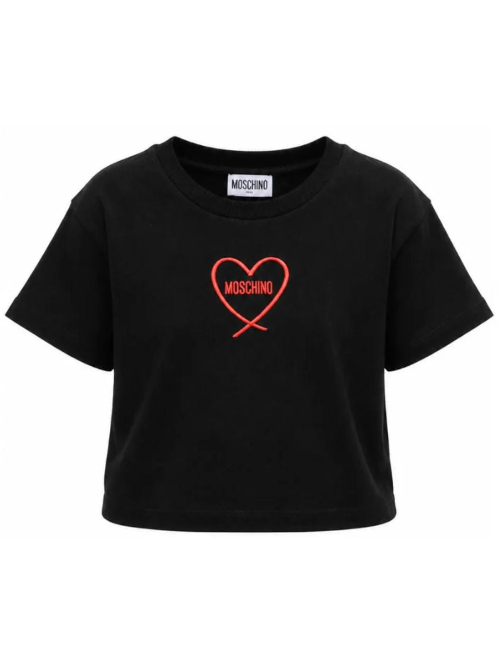 T-shirt per bambina Moschino Kids nera con stampa cuore con logo HDM078LAA10 60100 MOSCHINO KIDS 