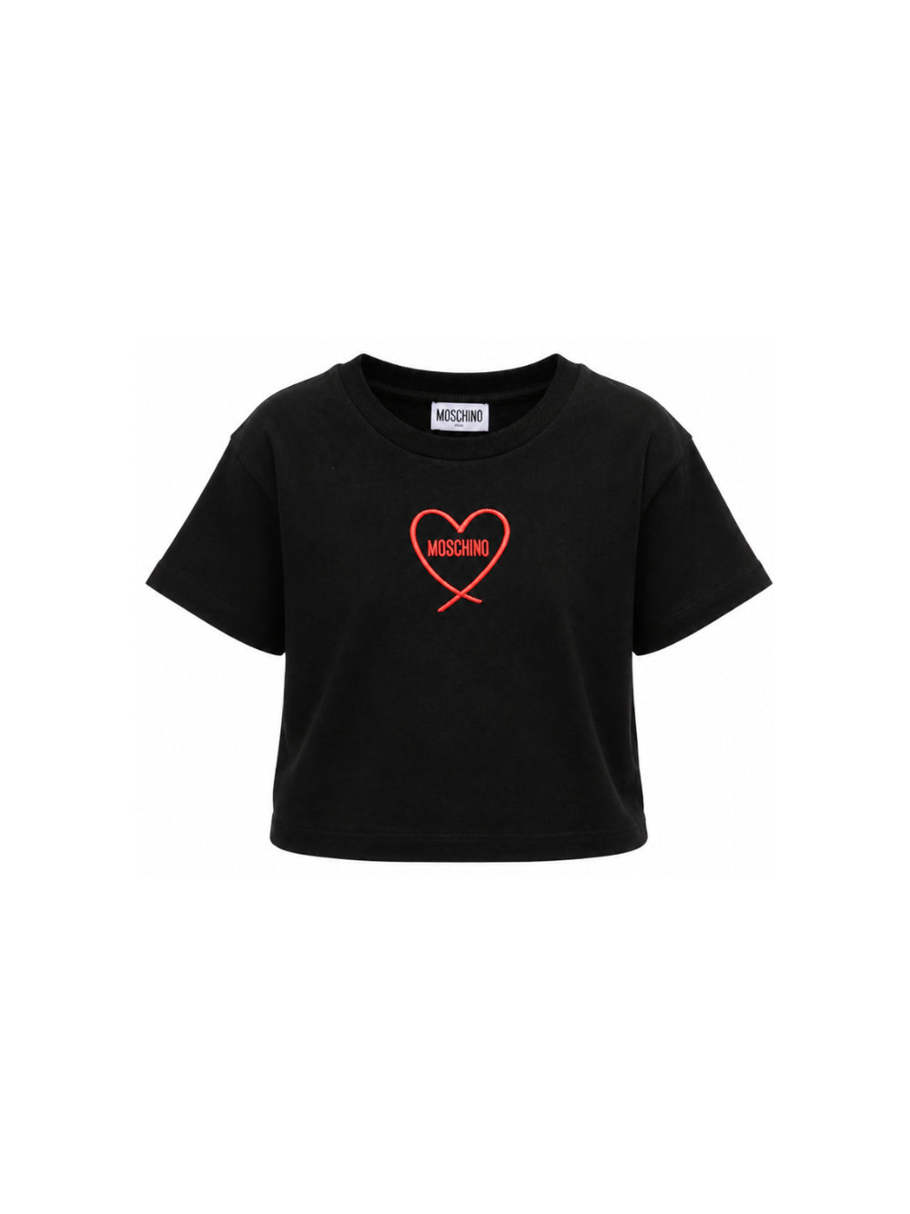 T-shirt per bambina Moschino Kids nera con stampa cuore con logo HDM078LAA10 60100 MOSCHINO KIDS 