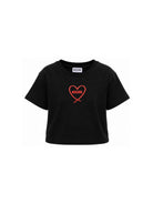 T-shirt per bambina Moschino Kids nera con stampa cuore con logo HDM078LAA10 60100 MOSCHINO KIDS 