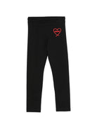 Pantaloni per bambina Moschino Kids neri con stampa cuore con logo HDP07CLBA11 60100 MOSCHINO KIDS 