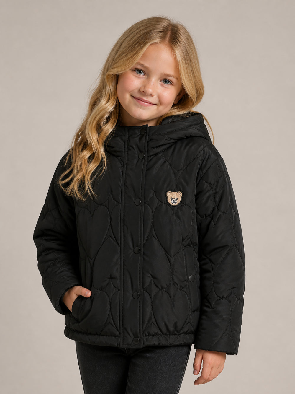 Giubbino per bambina Moschino Kids nero con patch orsetto HDS05AL3AC7 60100 MOSCHINO KIDS 