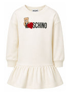 Abito per bambina Moschino Kids bianco con stampa logo HDV0I3LDA18 10063 MOSCHINO KIDS 