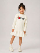 Abito per bambina Moschino Kids bianco con stampa logo HDV0I3LDA18 10063 MOSCHINO KIDS 