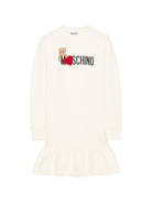 Abito per bambina Moschino Kids bianco con stampa logo HDV0I3LDA18 10063 MOSCHINO KIDS 